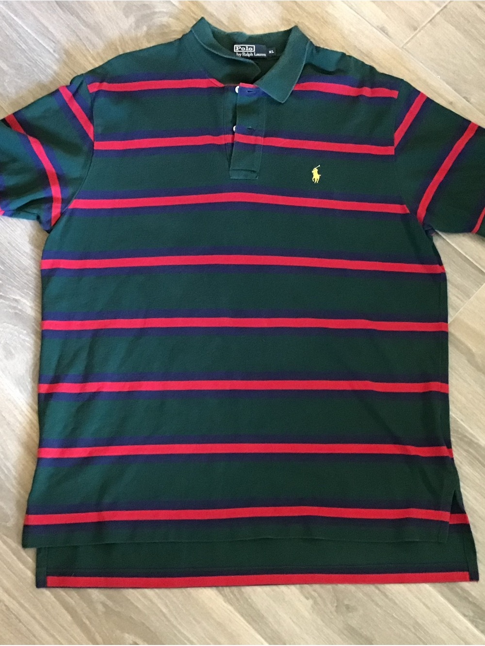 Ralph Lauren Green Polo with Red and Navy Stripes